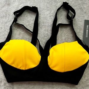 SECNDNTURE Yellow and Black Bralette Top